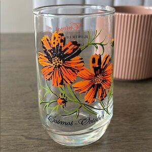 Vintage Orange Cosmos Flower Glass